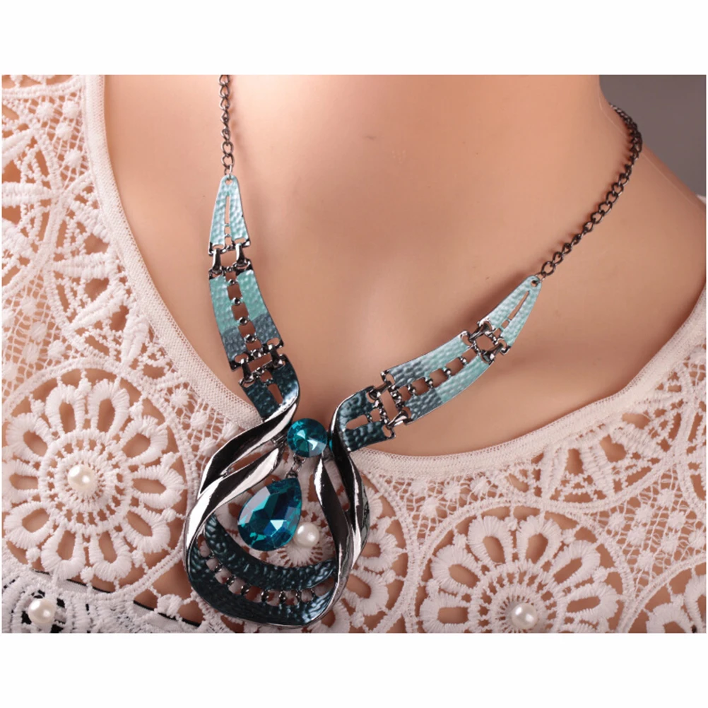 Fengshui Drop Necklace Rhinestone Necklace Earring Set Delicate Workmanship Easy Wear Jewelry Wedding Ethnic Style