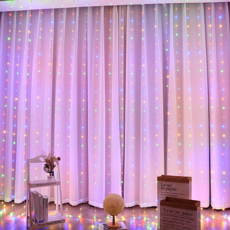 New RGB 16 Color-changing Curtain Light Remote Control Christmas Decoration for Bedroom Fairy Holiday Garland Navidad  Decor