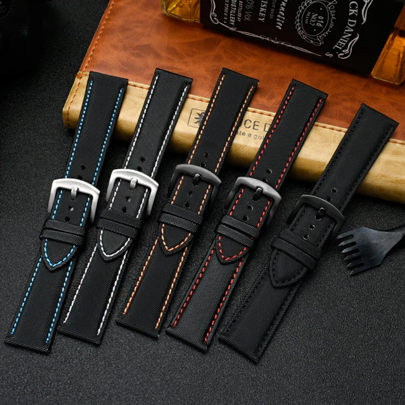 20mm 22mm 24mm Nylon Leather Watchband For Tudor Black Shield Breitling Tissot Starfish Men Women Canvas Fabric wristband Strap