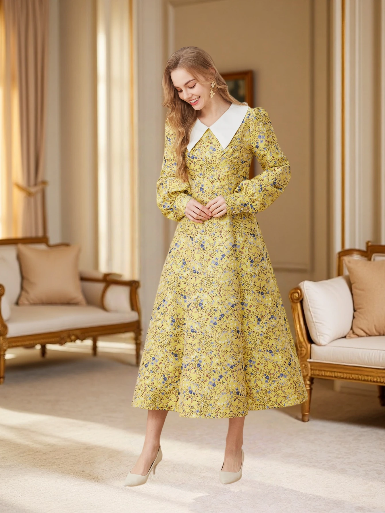 DEVCHATA Herbst/Winter Neuer Stil Französisch Elegantes Retro Bankett-Abendkleid für Hochzeitsgäste Langes Kleid