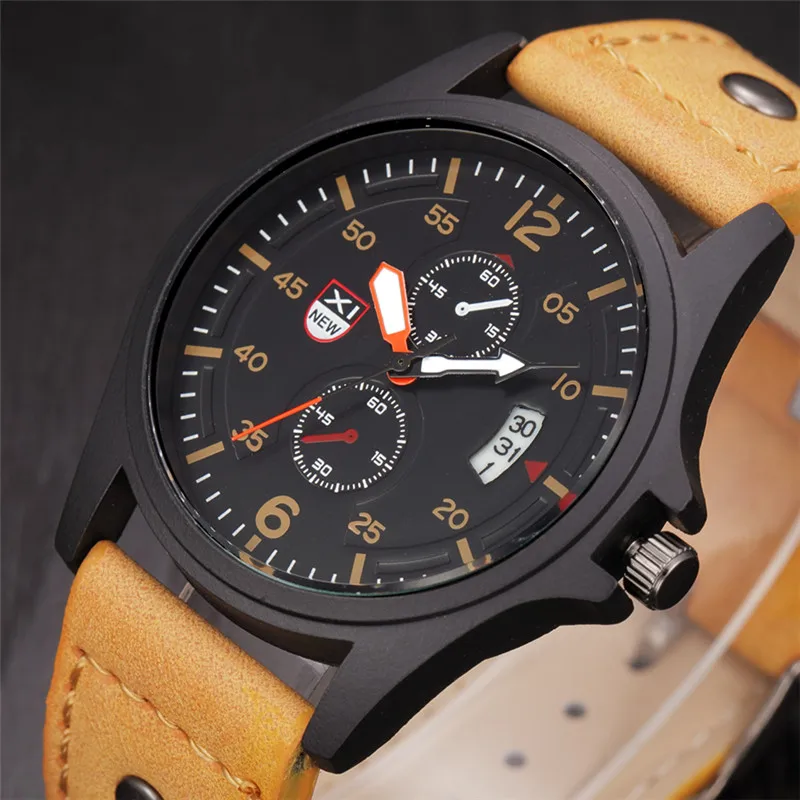 Men Genuine XINEW Brand Watches Students Boys Fashion Leather Band Sports Military Date Quartz Watch Relogios Masculinos 2024