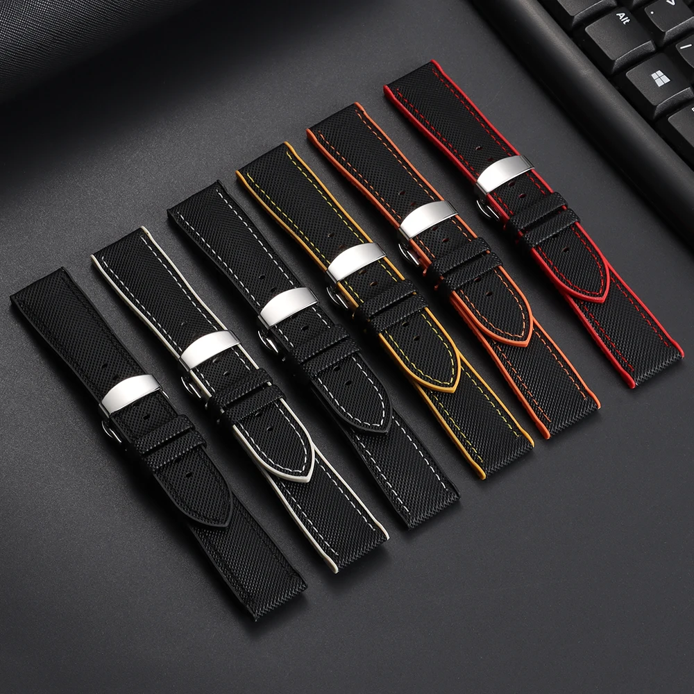 Nylon-Segeltuch-Gummi-Hybrid-Uhrenarmband 18/19/20/21/22/24mm für IWC, Tudor, Seiko, Omega mit Schmetterlingsverschluss – Detail 12
