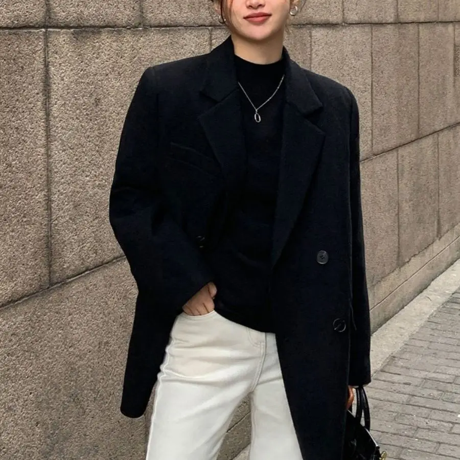 

Женский шерстяной жакет в британском стиле, осень-зима 2026, новая коллекция, ретро-пиджак, свободный блейзер из тонкой шерсти, верхняя одежда