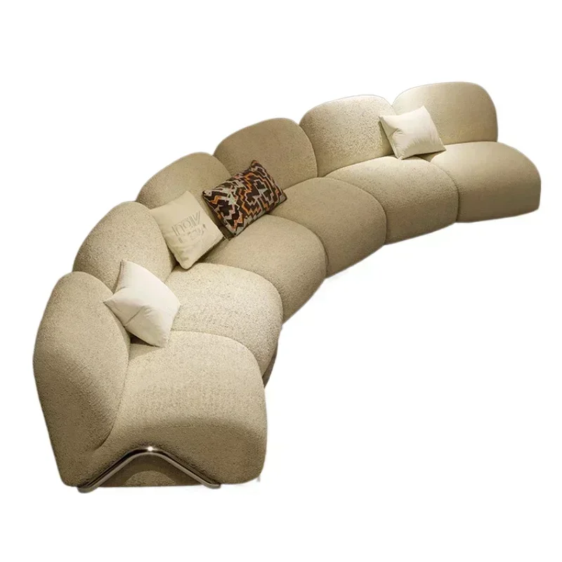 Curved Module Sofa Living Room Light Luxury Modern Large Flat Villa Cotton Linen Fabric Furniture