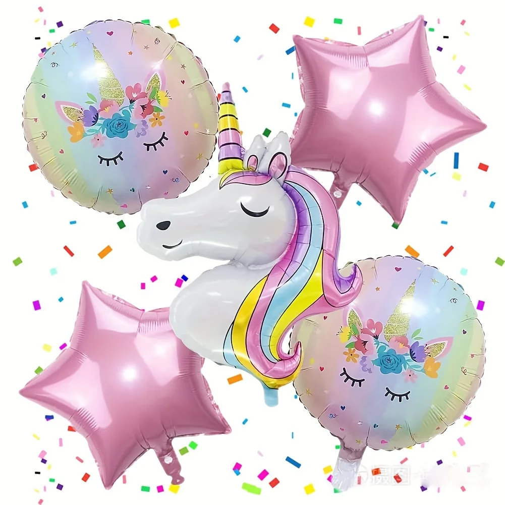 6PC Unicorn Theme Party Decoration Balloon Background Cloth Set with Various Styles of Unicorn Balloons