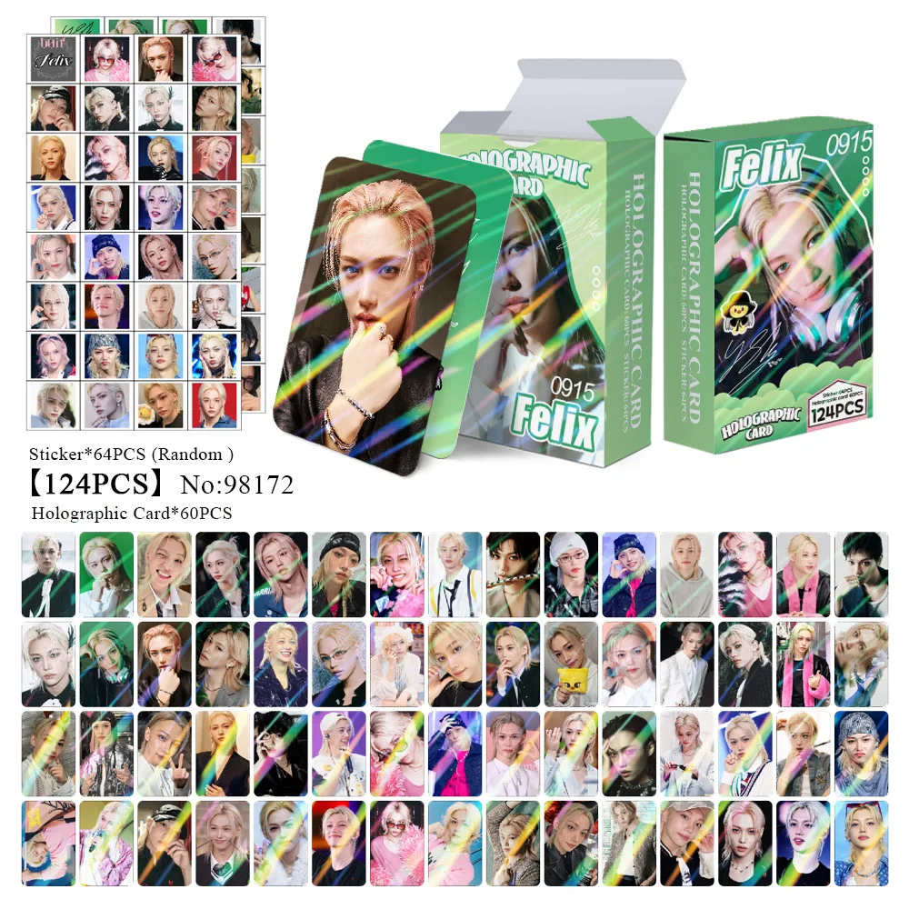 

124pcs laser card SKZOO LeeKnow FELIX album DOIT peripheral flash card Li Longfu sticker star account sticker LOMO card