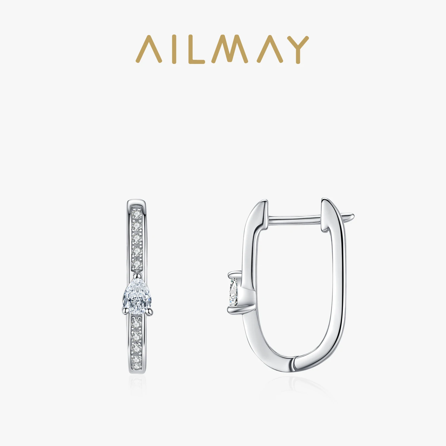 

Ailmay модные серьги-кольца из стерлингового серебра 925 пробы U-образной формы для женщин, прозрачный кубический цирконий, стерлинговое серебро, ювелирные изделия