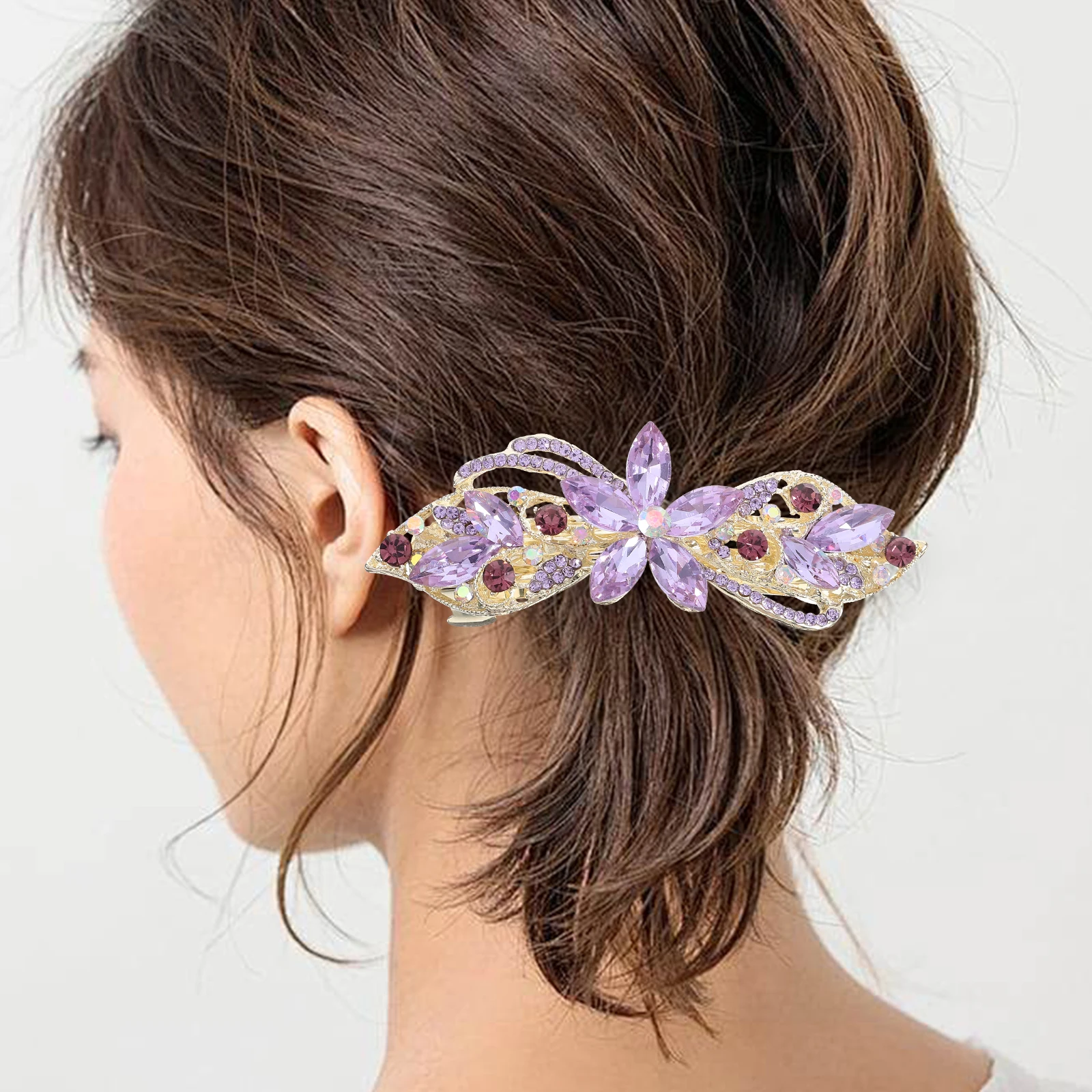 

Rhinestone Flowers Hairpin Ponytail Clip Clips Barrettes for Women Rhinestones Decorative Spring Metal Hair Accessories