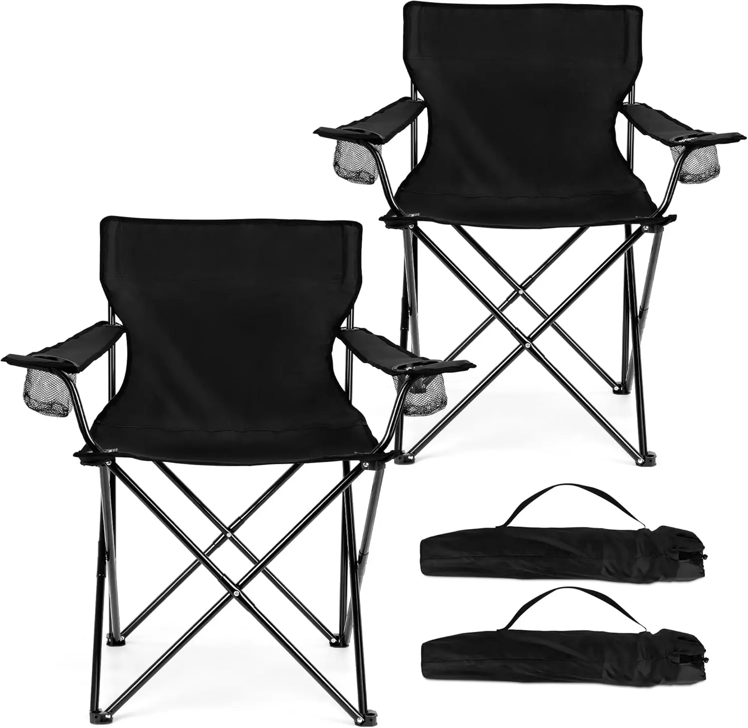 

2-Pack Foldable Camping Chairs for Adults, Portable Outdoor Lawn Seats with Storage Bags, Supports 275lbs