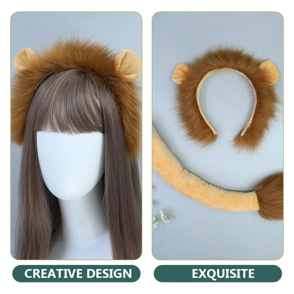 Leão Headband para Cosplay, Animais Costume Supplies, Acessórios de vestido, Party Photo Props, Cauda, Plush Ear Acessório