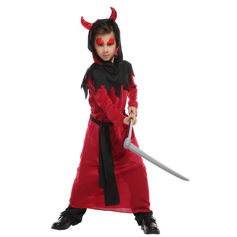 Red Devil Evil Boy Cosplay Traje para Crianças, Vestido de Tornozelo, Roupas de Halloween, Roupas de Festa, Quente