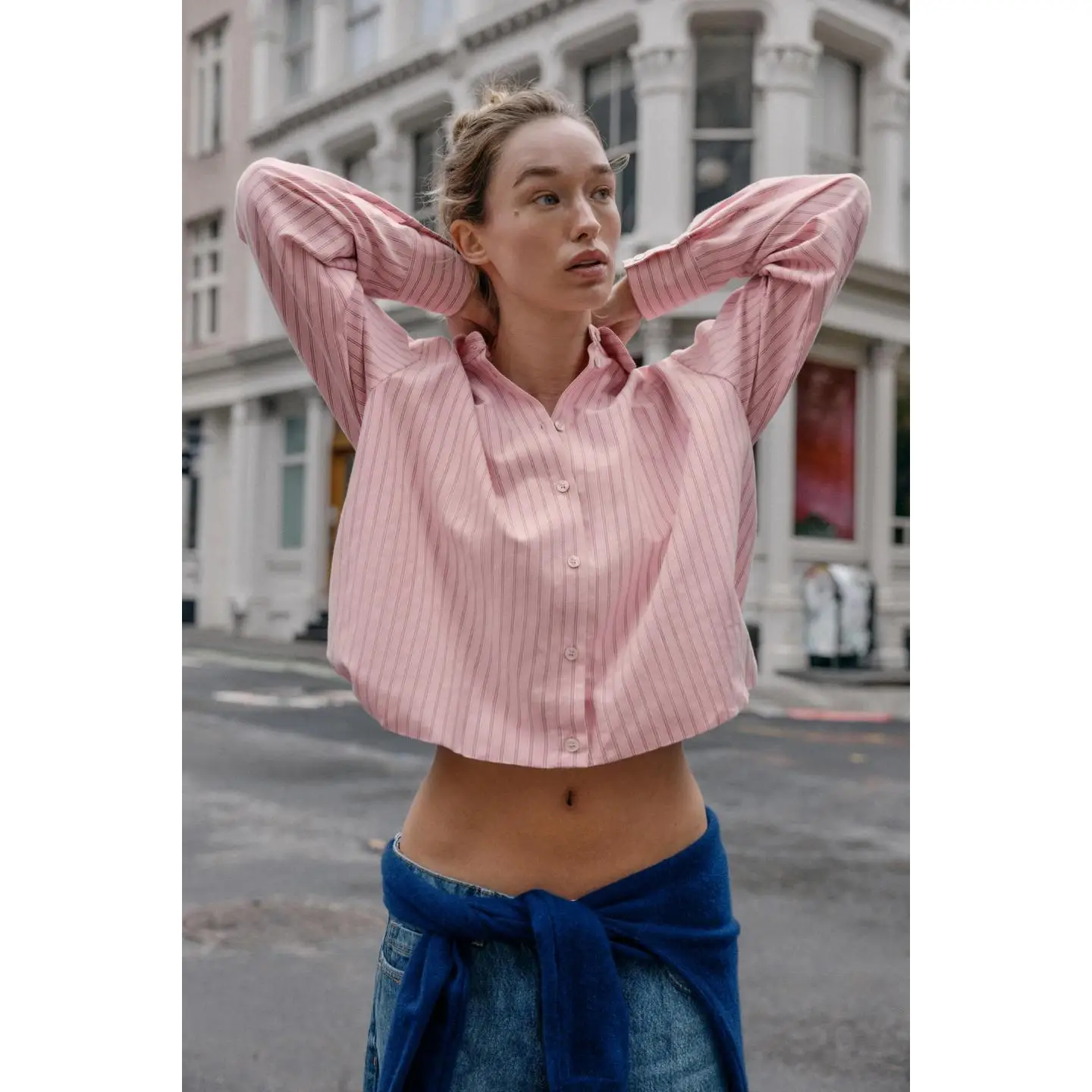 

Стильная свободная блузка с длинным рукавом, плиссированным подолом и полосатым дизайном, удобная, дышащая, женская, модная, осенняя.