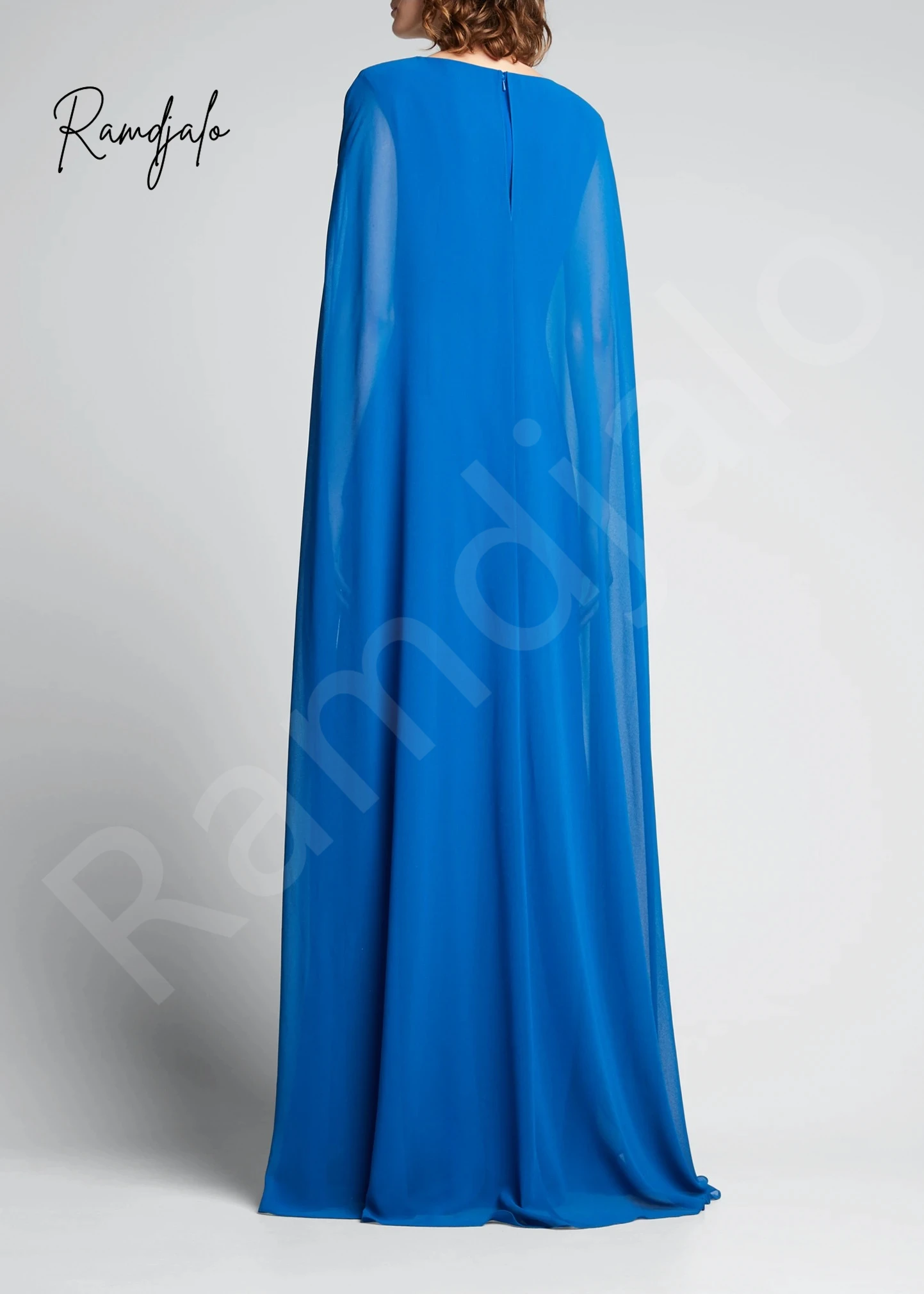 Regal Royal Blue Flowing Maxi Dress with Elegant Cape Overlay Sophisticated Formal Gown for Mother of the Bride or Gala Evenings