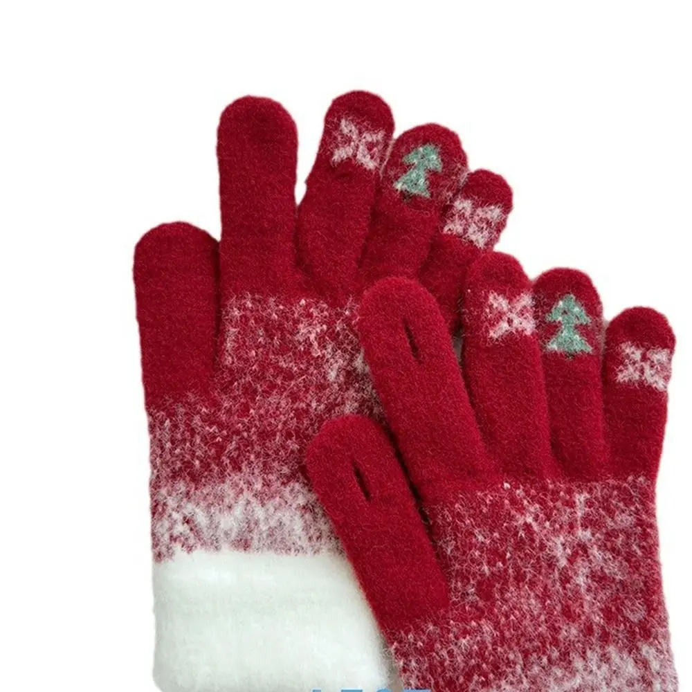 Kawaii tela de toque natal luvas de malha quente pelúcia inverno veludo luvas vermelho à prova vento feminino luvas estudante