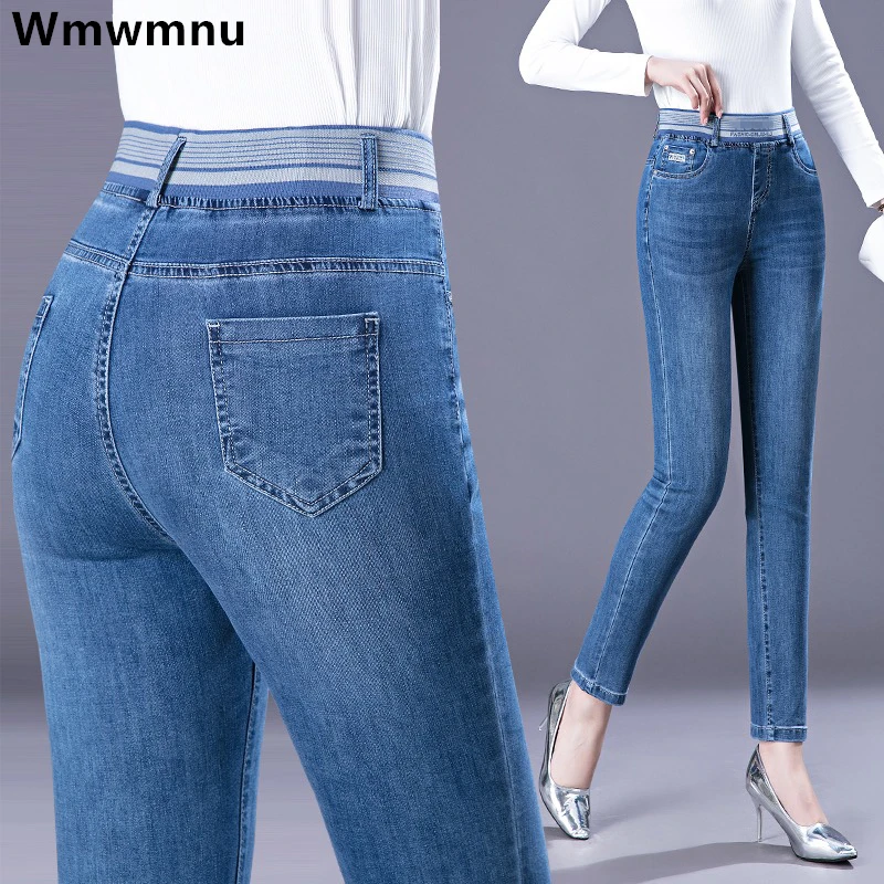 Matka dżinsy rurki kobiety na co dzień elastyczny, wysoki talia chudy spodnie dżinsowe duży rozmiar 36 Retro Stretch Vaqueros koreański elegancki Jeansy