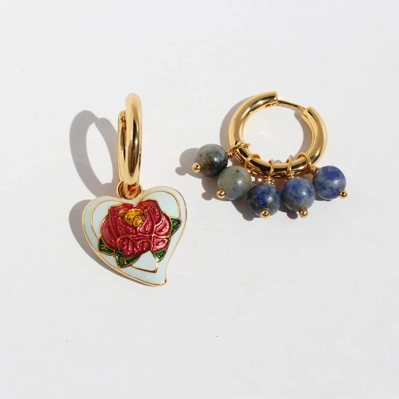 

Autumn Winter 2025 New Arrival Art Painted Rose Double-sided Enamel Love Pendant Earrings for Women New Chinese Style Cloisonne