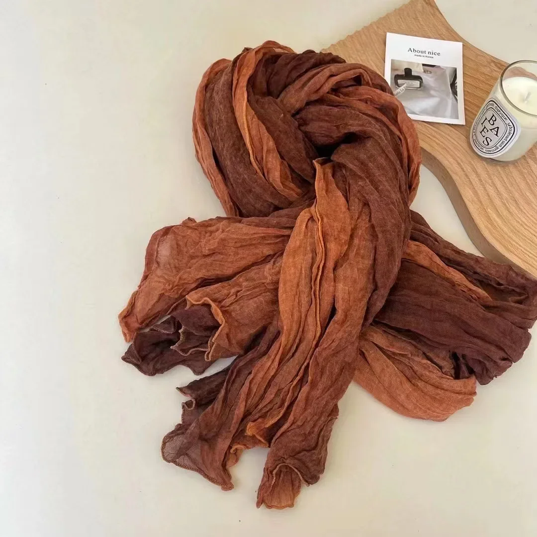 

Women's Japanese Literature Fresh Retro Gradient Color Cotton Linen Scarf Women's Shawl Yangqi Hundred Folds Multicolor Neck Ms.