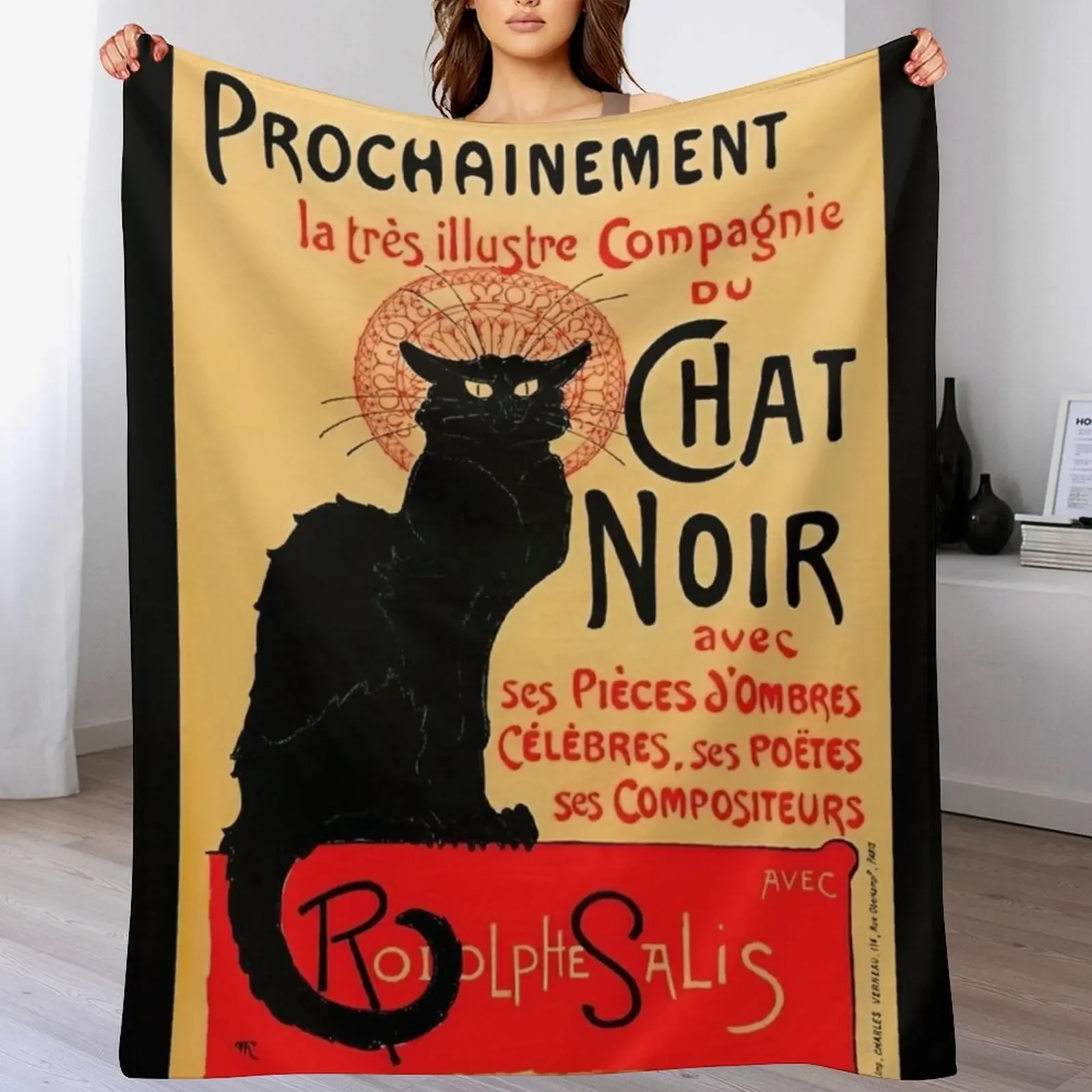 Vintage Le Chat Noir France Advert Throw Blanket Soft Warm Blanket Gift for Men Women Adults