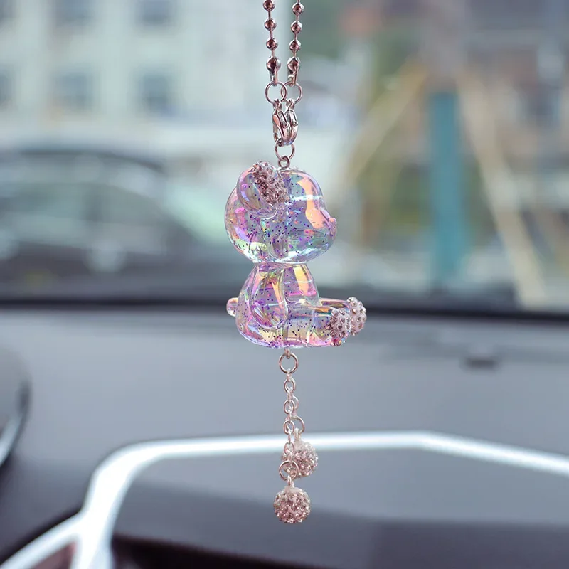 Cartoon Teddy Bear Four Color Pottery Mud Water Diamond Car Rearview Mirror Decoration Car Pendant Decoration