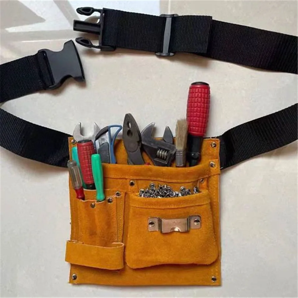 Reinforced Leather Tool Bag with Waist Belt Large Capacity Tool  tough built Belt Tool Organizer Pouch for Electrician Carpenter