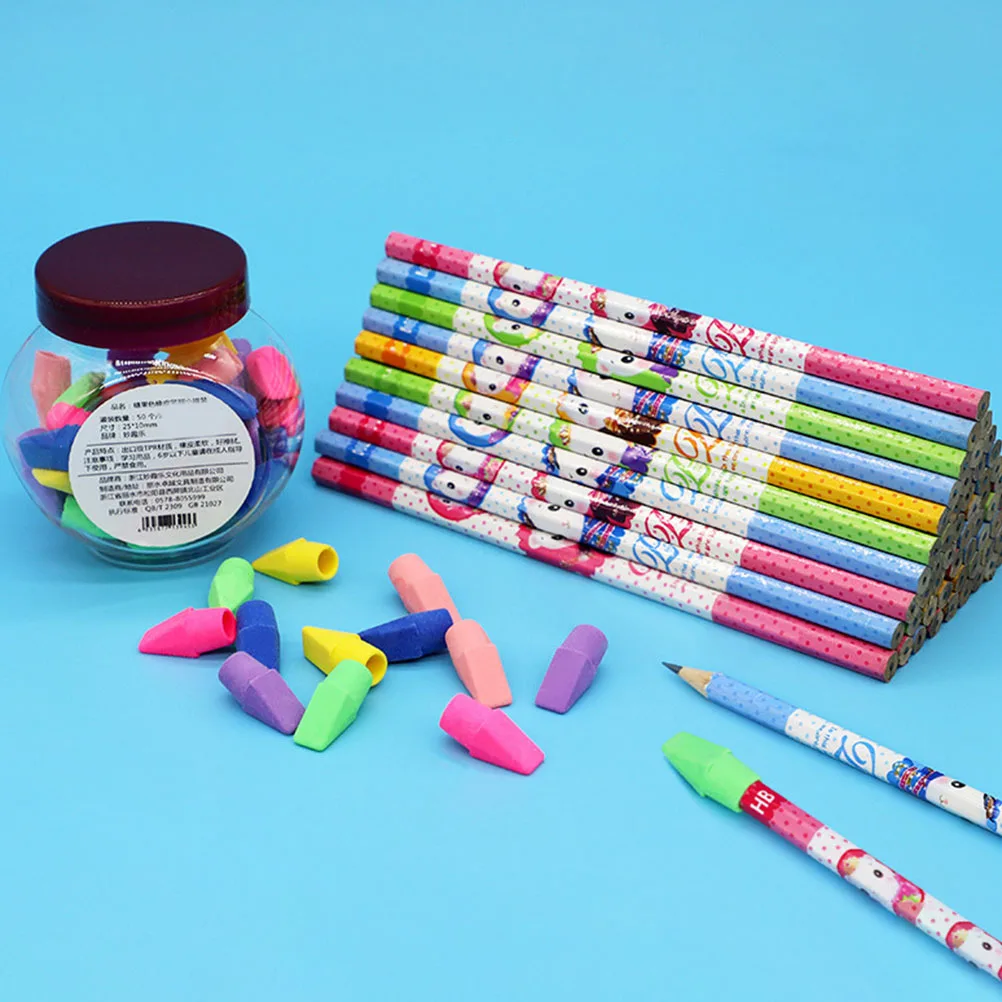 

50pcs Pencil Eraser Caps Tip Covers for Students TPR Protectors Adorable Extenders Safe Practical Lightweight Easy to