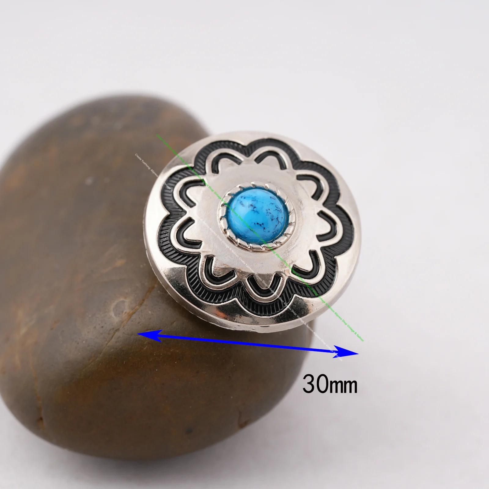 10PC 30MM Blue Turquoise Flower Western Horst HeadStall Saddles Bridle Tack Silver decoration Screwback