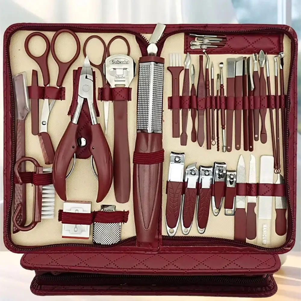 Ensemble de manucure en acier inoxydable, 42 pièces, avec fermeture éclair, sac en cuir, Kit de coupe-ongles en acier inoxydable, outils de soins des ongles des pieds