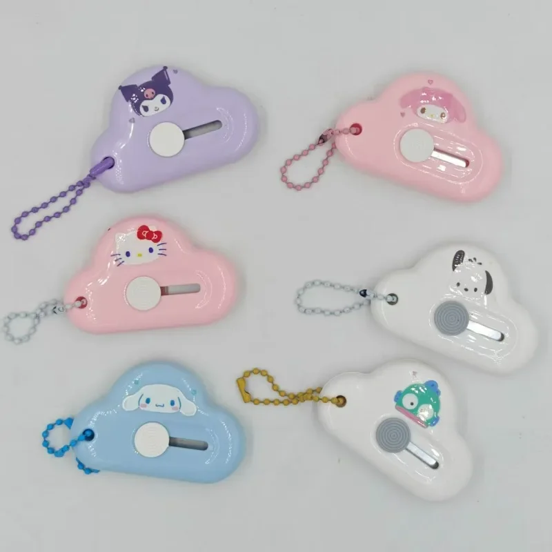Mini Canivete Chaveiro Sanrio Kawaii com Desenho Animado, Faca Utilitária Portátil para Estudantes, Presente para Unboxing com Corrente de Miçangas Decorativa