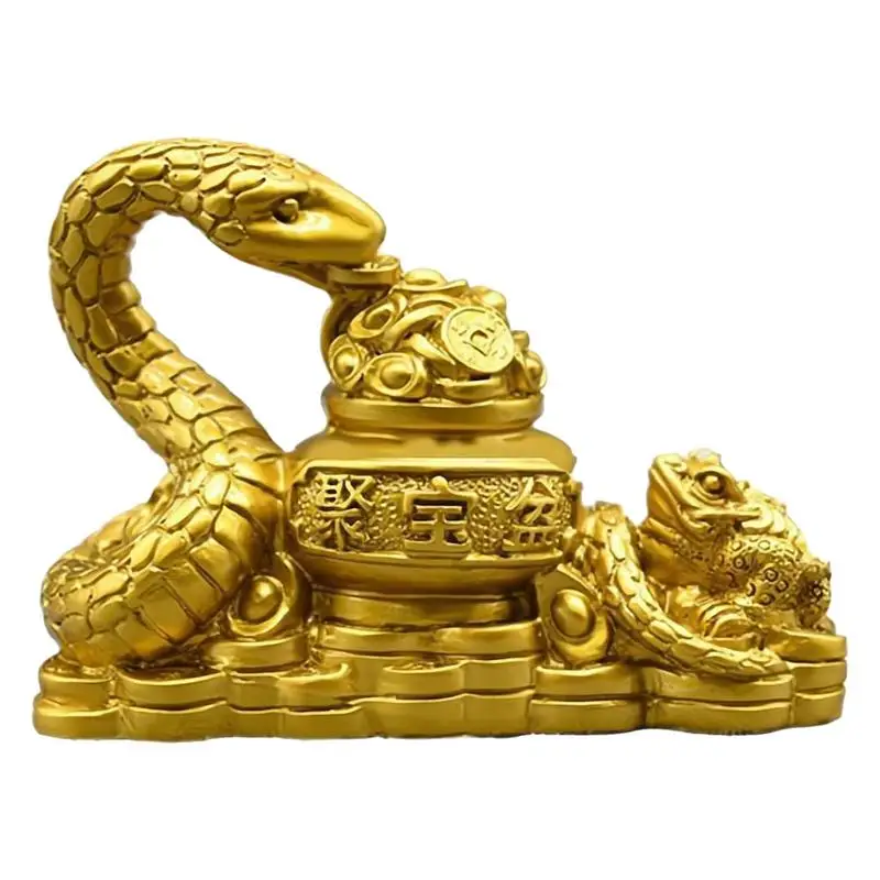 2025 Year Of The Snake Figurine New Year Gold Feng Shui Snake Toad Statue Money Wealth Luck Spring Festival desktop Decoration