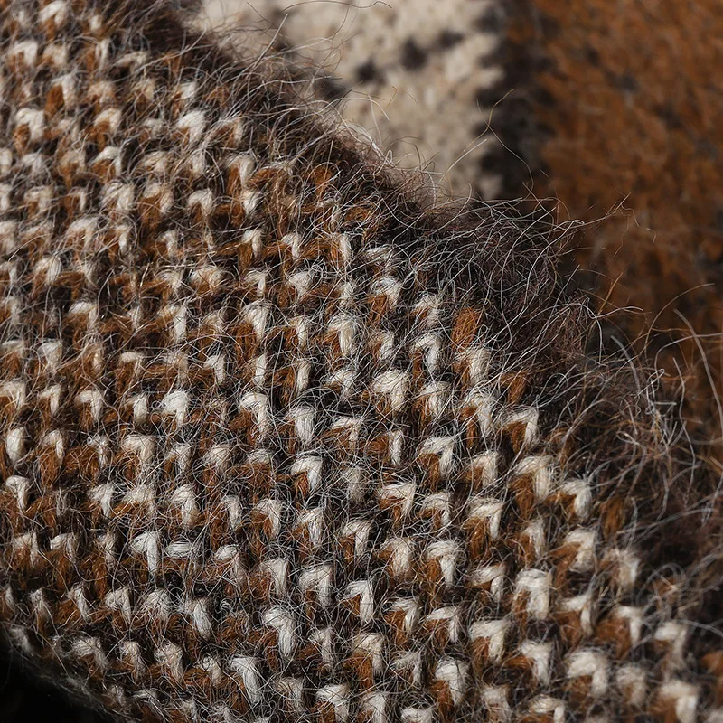 Korean Color Blocked Checkered Knitted Hat College Style Versatile Warm Woolen Hat Face Enhancing Small Stacked Cap