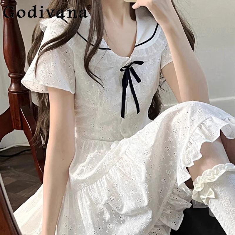 White Cosplay Party Dress for Women First Love Feeling Cute and Sweet Japanese Dress Girls Short Sleeve Uniform Dress
