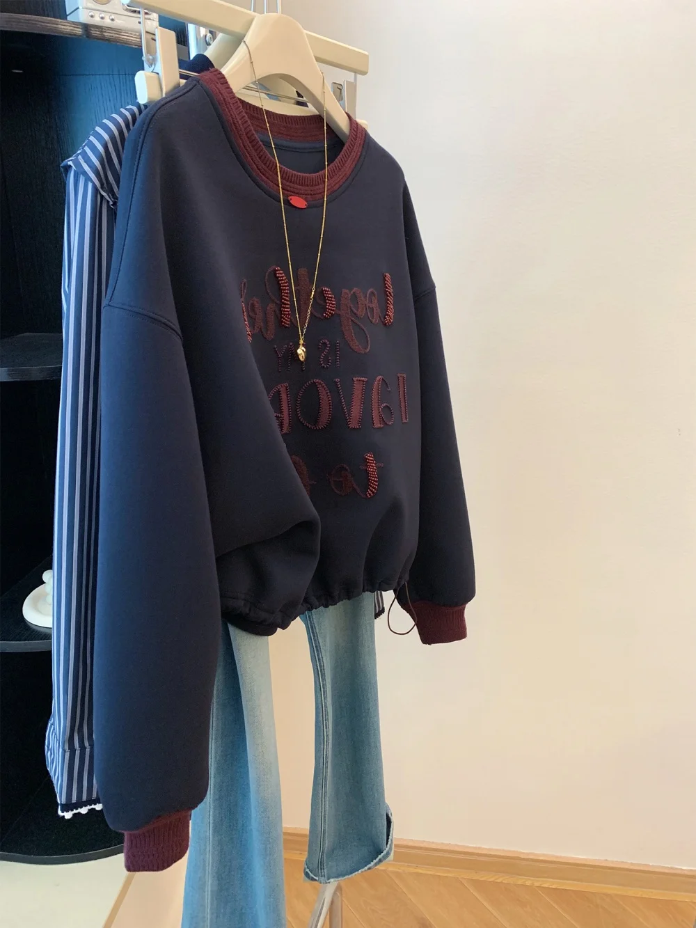 

American Sle Retro Streetwear Hoodie Women's Spring Autumn Loose Fit round Ne Printed Top Faion Design Sense