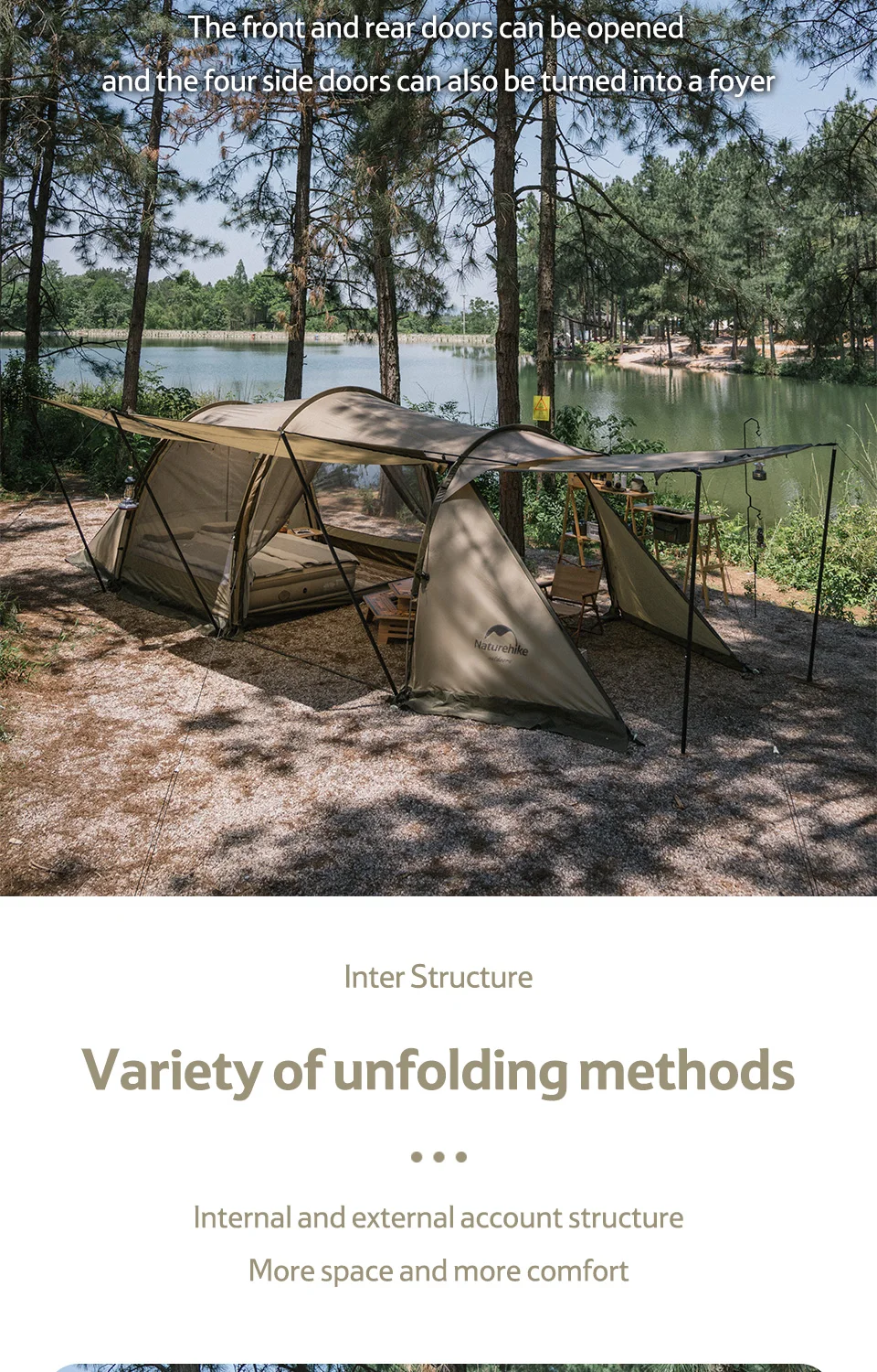Naturehike Widder-Tunnelzelt, Camping, Outdoor, für 4–6 Personen, großes Raumzelt, 4-Jahreszeiten-Zelt, erweitertes Zelt, Familien-Reisezelt, wasserdicht – Detail 3