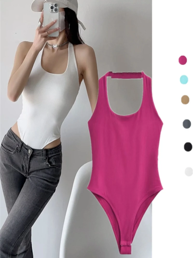 

Slimming American Retro One-Piece Bodysuit Ne Hanging Waist Exposure U-Ne Sexy Chest Exposing Trendy Base Top for Women