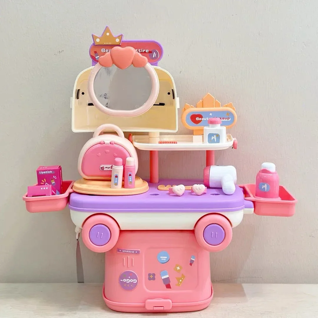 Juguetes multifuncionales para juego de imitación con caja de almacenamiento, juguetes de maquillaje médico de cocina 2 en 1, juego de rol, regalo de Navidad para niños