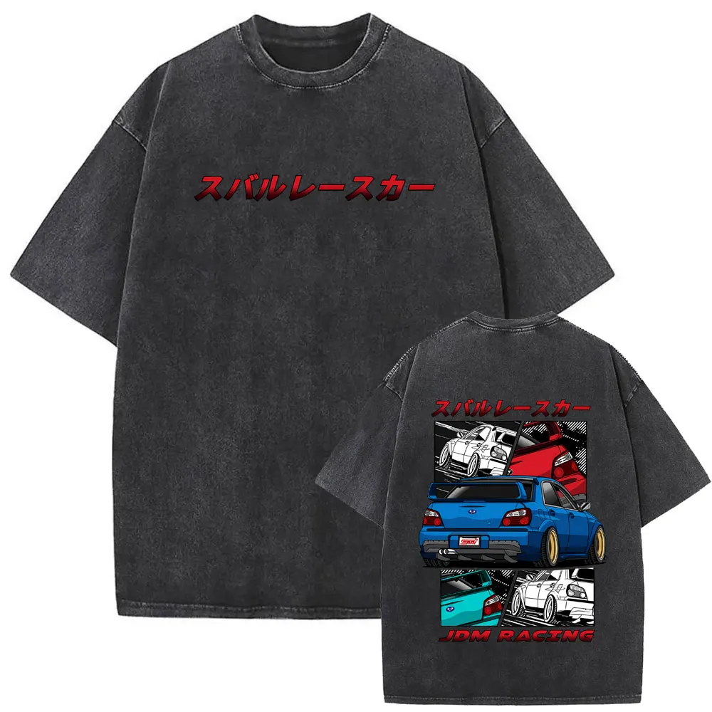 Anime Initial D Drift AE86 Takumi Fujiwara Retro Washed T-shirt Men Women Cartoon Manga T-shirts Men's Vintage Oversized T Shirt