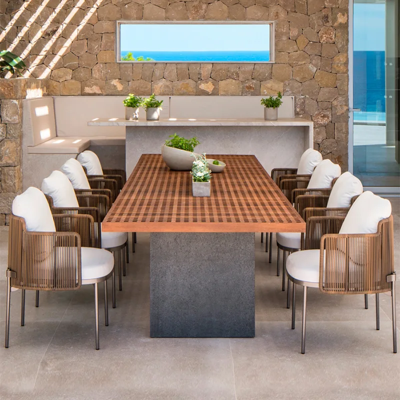 gj-Outdoor furniture Dining table chairs rattan chairs Long table Cafe courtyard Outdoor terrace garden tables and chairs&