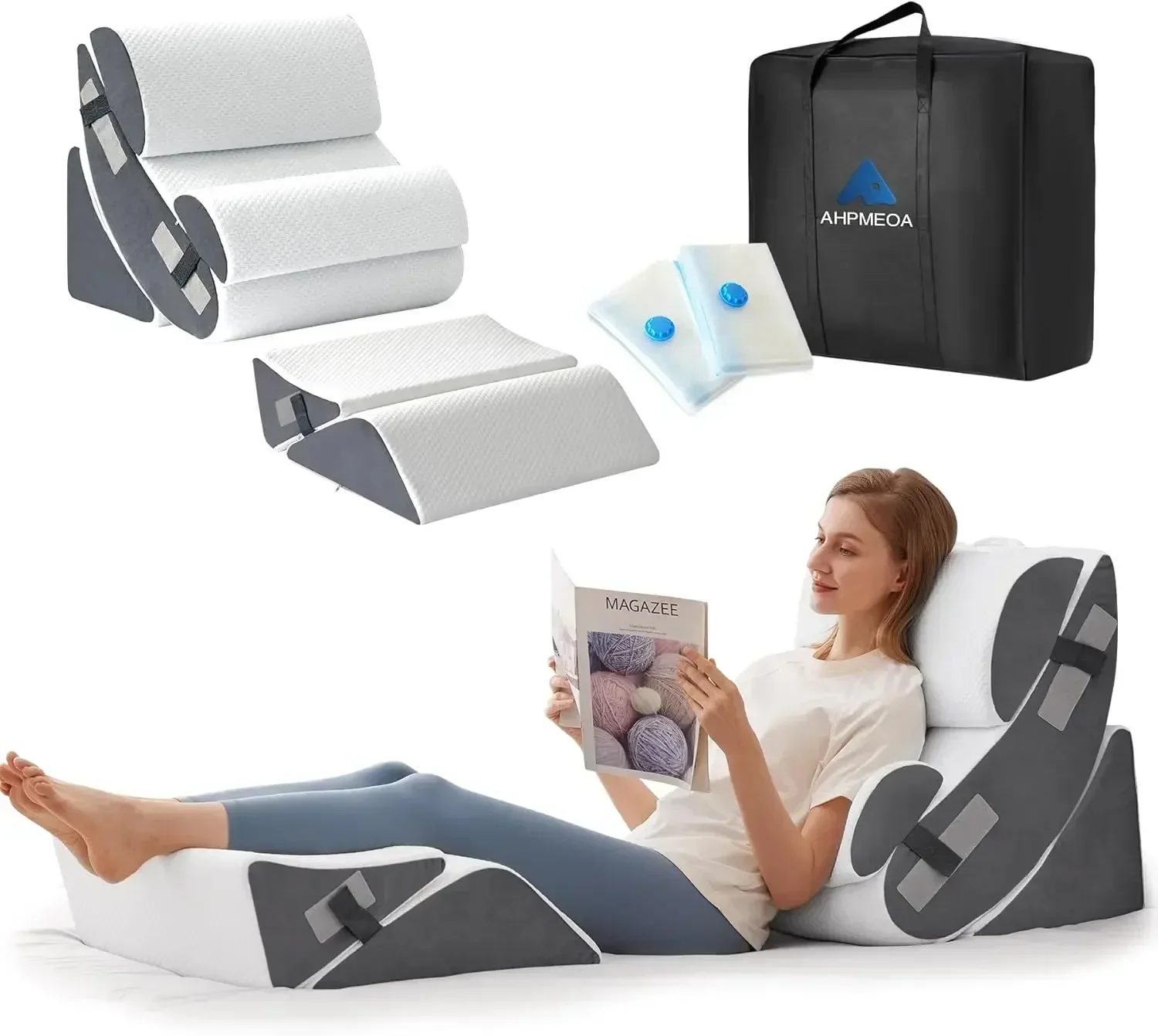 

6-Piece Orthopedic Wedge Pillow Set for Post-Surgery, Acid Reflux & Snoring Relief - White