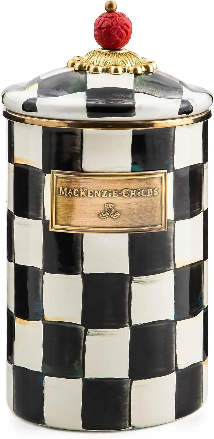 

Large Enamel Canister for Kitchen Storage, 1.89L Black-and-White Checked Design, Ideal for Flour and Sugar