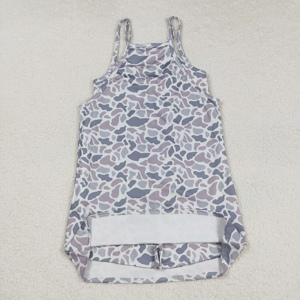 Grosir Gaun Kamuflase Abu-abu Tali Panjang Lutut Wanita Dewasa Celana Pendek Anak Perempuan Pakaian Musim Panas Yoga Pakaian Saku Aktif Wanita