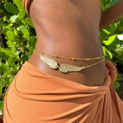 Lucky Angel Wings Belly Chains For Women Antique Gold Silver Color Metal Beach Bikini Link Chains Waist Body Jewelry Accessory