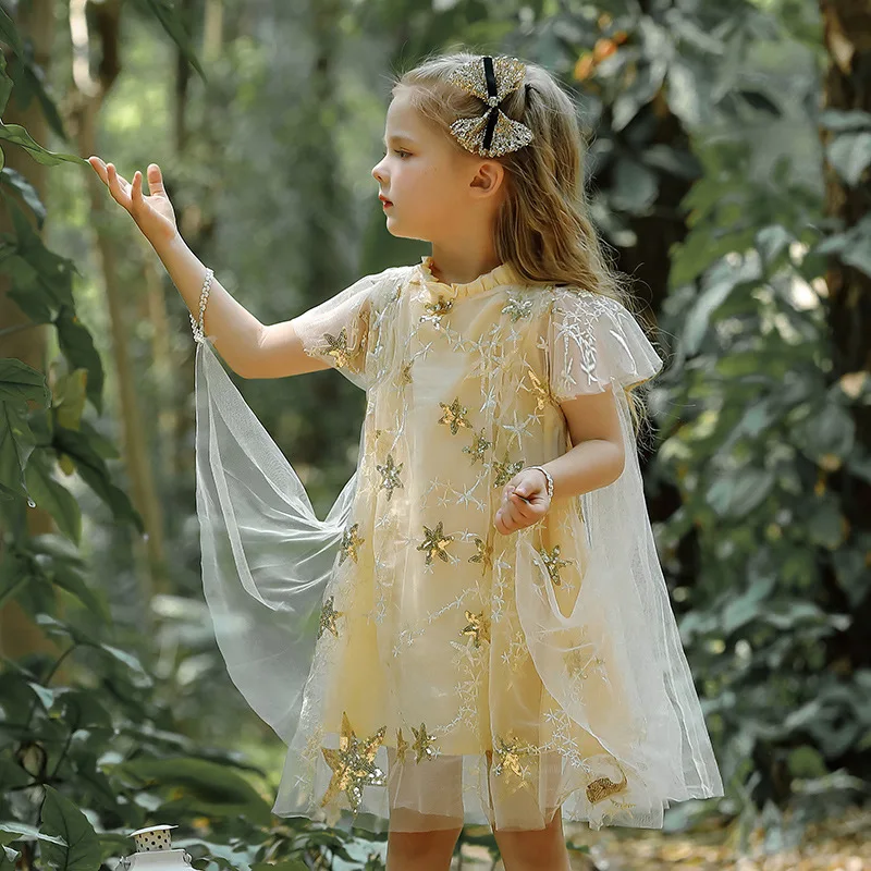 2023 summer Fashion  children girls star sequined princess dresses