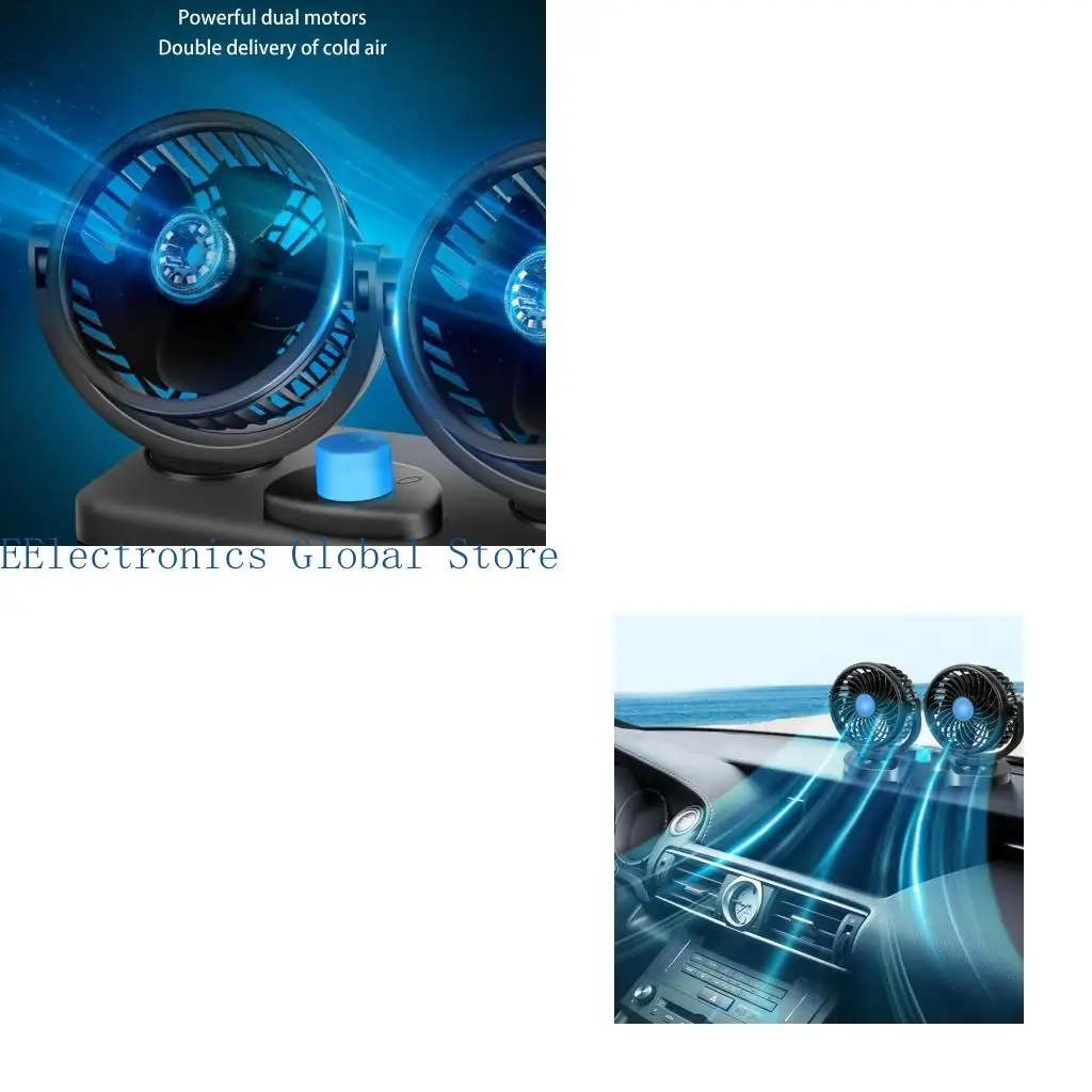 462B Car Fan USB Rechargeable Dual-Head 5-Blades Electric Vehicle Cooling for SUV Track Dashboard Home Office Desk