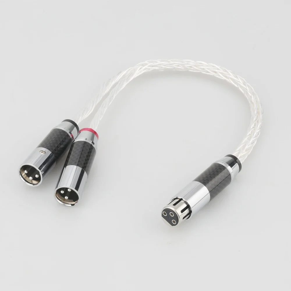 8AG シルバーメッキ XLR メス - デュアル XLR オス Y スプリッター 3Pin バランスマイクケーブル ロジウムメッキ XLR プラグ HIF