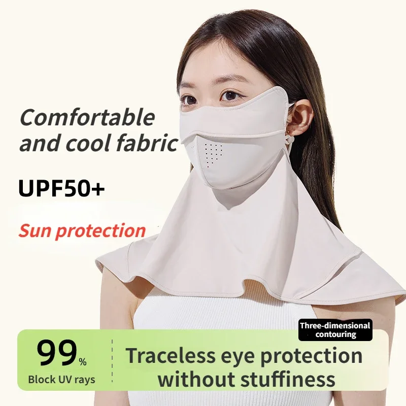 

Summer Sun Protection Ice Silk Breathable Veil Outdoor Travel Anti-UV Battery Car Riding Neck Protection Sunshade Mask for Women