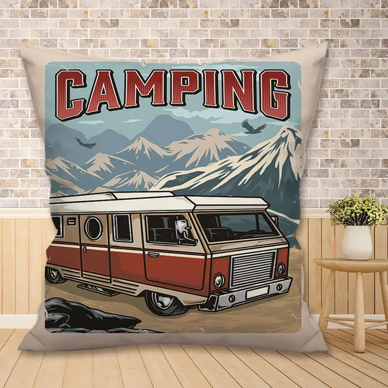 Outdoor Adventure Pillow Case Weekend Camping Pillowcase 40x40 Bed Sofa Bedroom Living Room Decoration Pillow Cover Home Decor