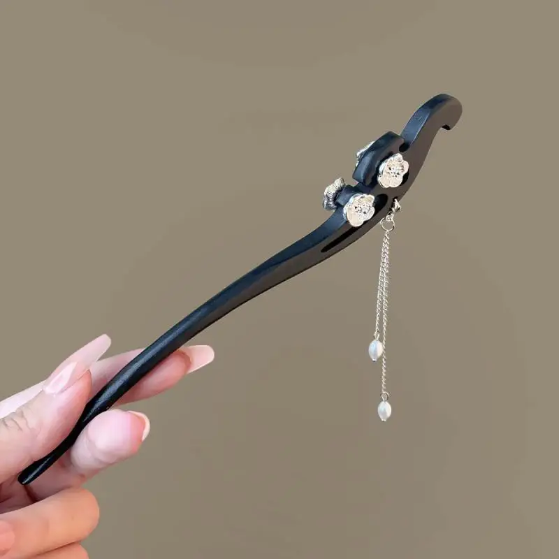 สไตล์จีนใหม่ Elegant ดอกไม้พู่ผมสําหรับหญิงสาววินเทจเลียนแบบเพิร์ลจี้ Hairpin อุปกรณ์เสริมผม