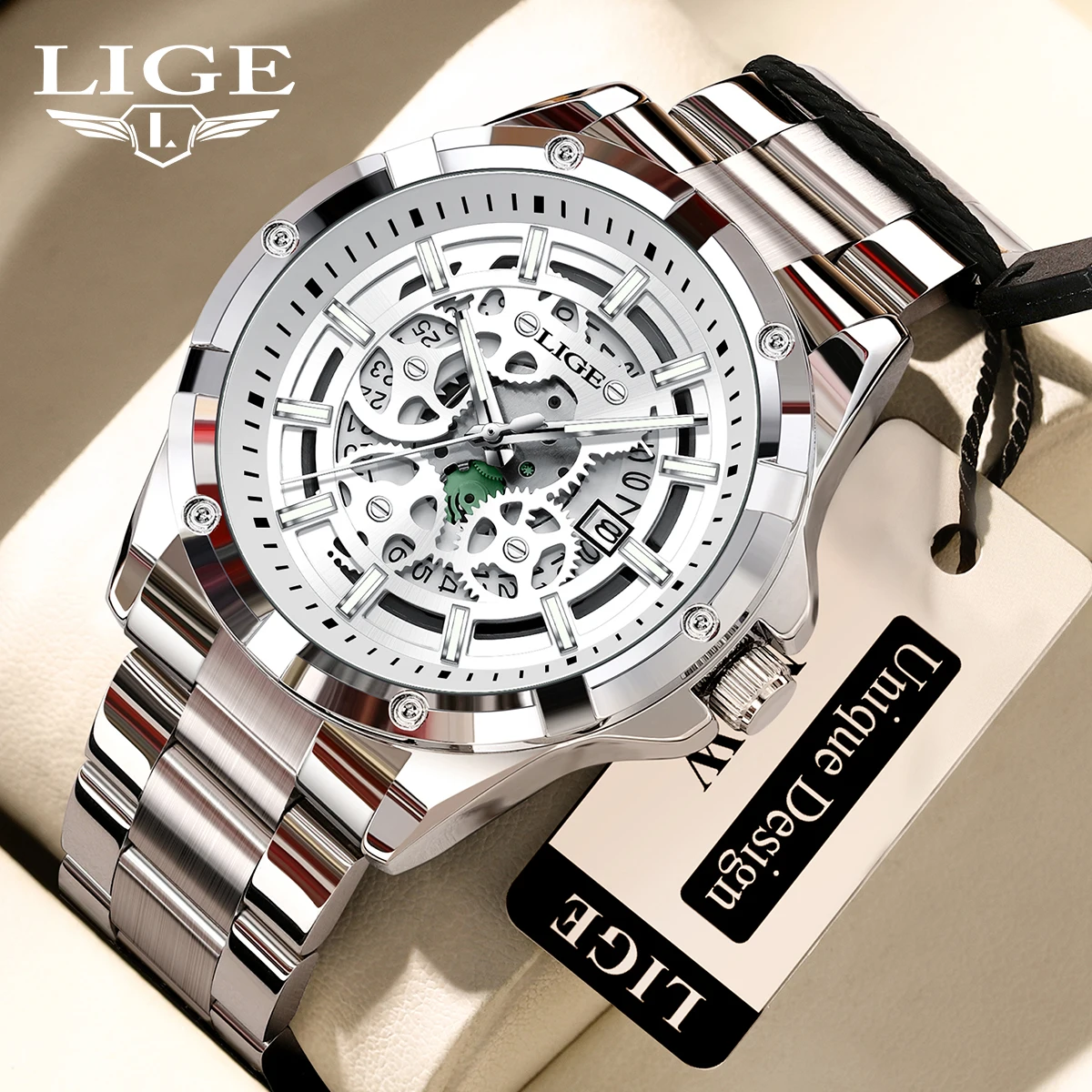 Lige 2026 relógios de quartzo dos homens marca superior luxo aço inoxidável à prova dwaterproof água oco para fora masculino relógios pulso relogio masculino