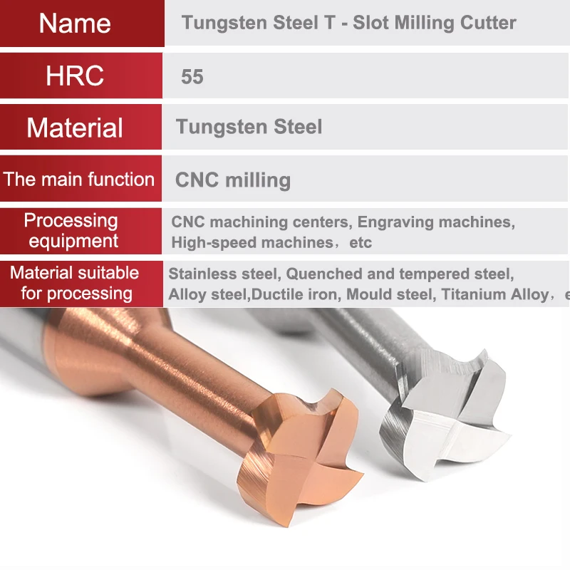 YZH Carbide T Slot Milling Cutter HRC55 CNC For Metal Steel Copper Maching Lather Bit Tool 3mm 4mm 6mm 8mm 10mm 12mm 14mm 16mm