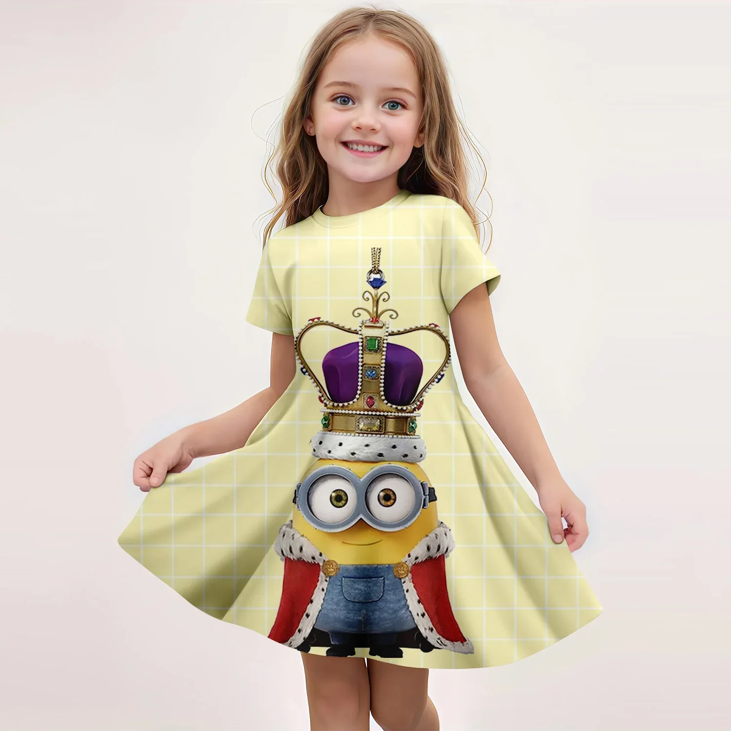 Kawaii Summer Children's New Fashion Girl Dress Comfortable Cartoon Cute Minions Hello Kitty Dress 3d Print Short Sleeved Dress